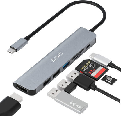JESWO Hub USB C, adaptador USB C, 7 en 1.