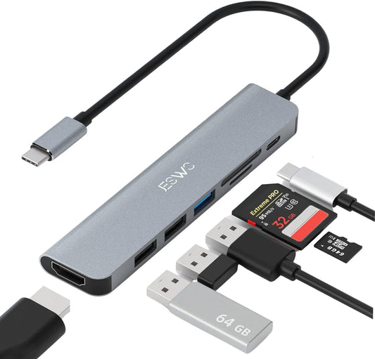 JESWO Hub USB C, adaptador USB C, 7 en 1.